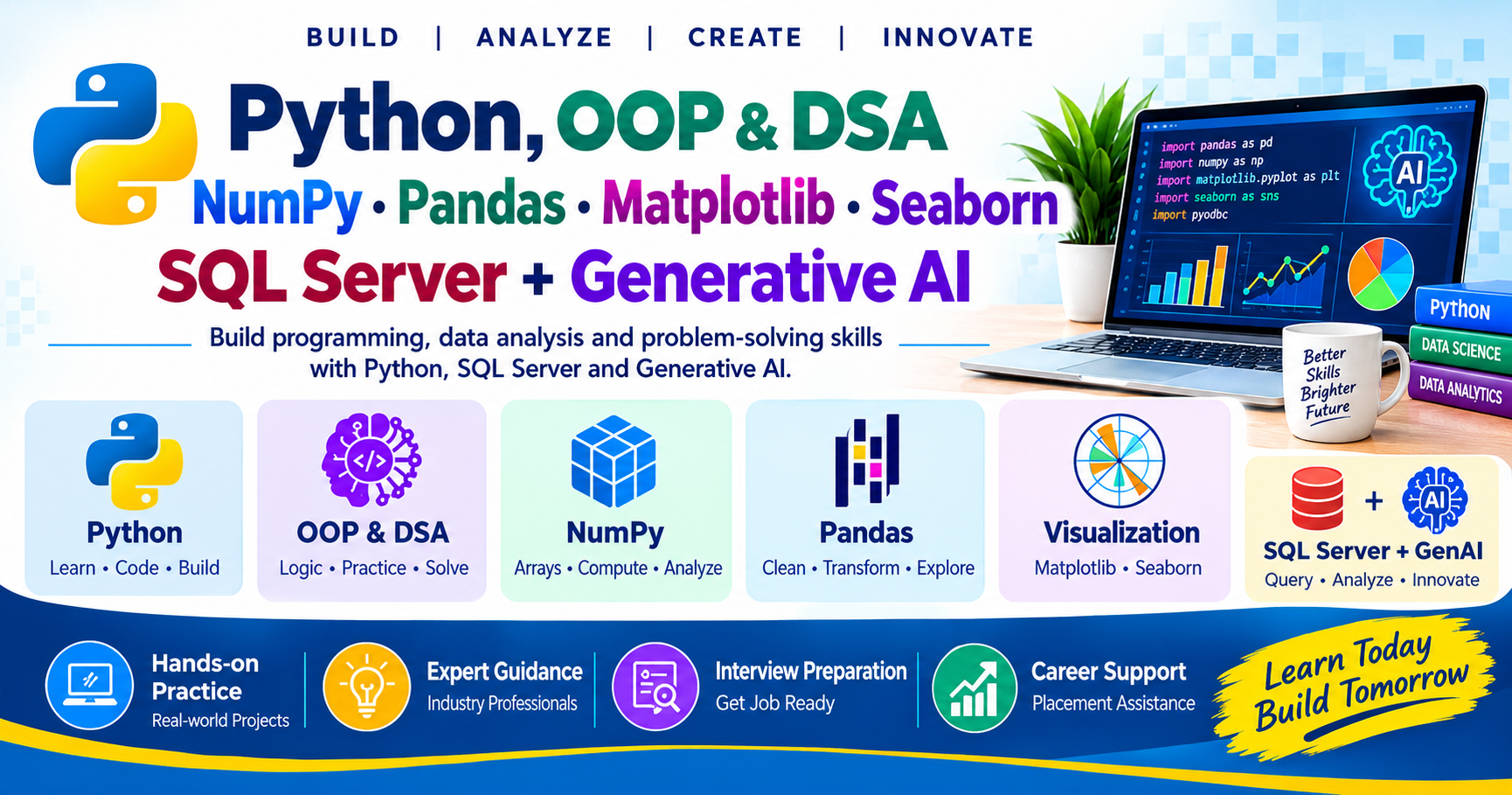 Online Python, OOP, DSA, NumPy, Pandas, Matplotlib, Seaborn & SQL with Generative AI Training Course